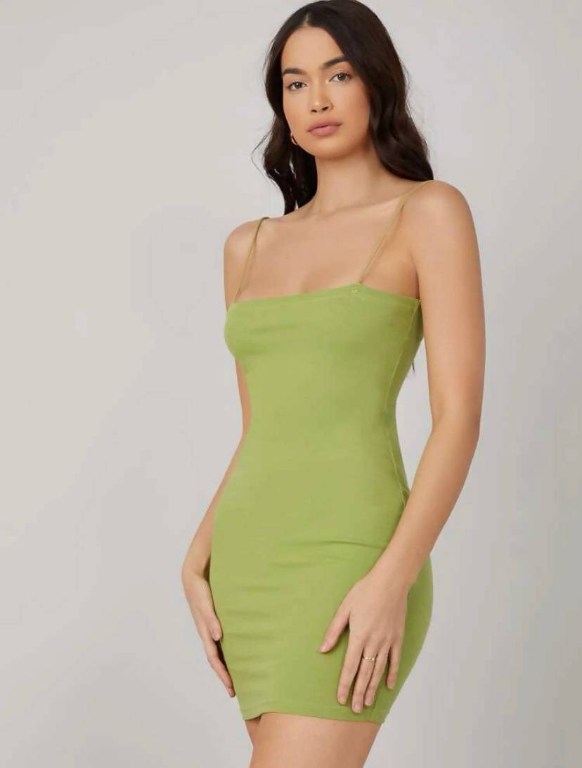 SHEIN Basics Solid Bodycon Dress (Lime ...